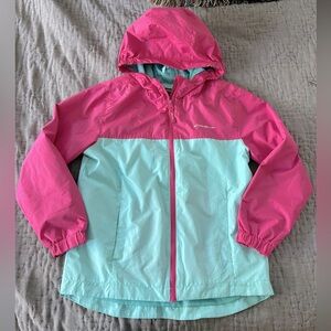 Eddie Bauer girls’ windbreaker rain jacket Pink Mint Hooded zipped medium 10/12
